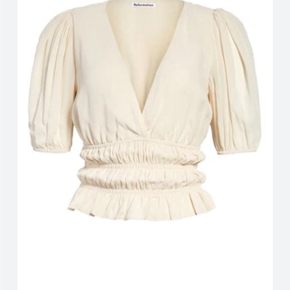 Reformation Ivory Puff Sleeve Blouse